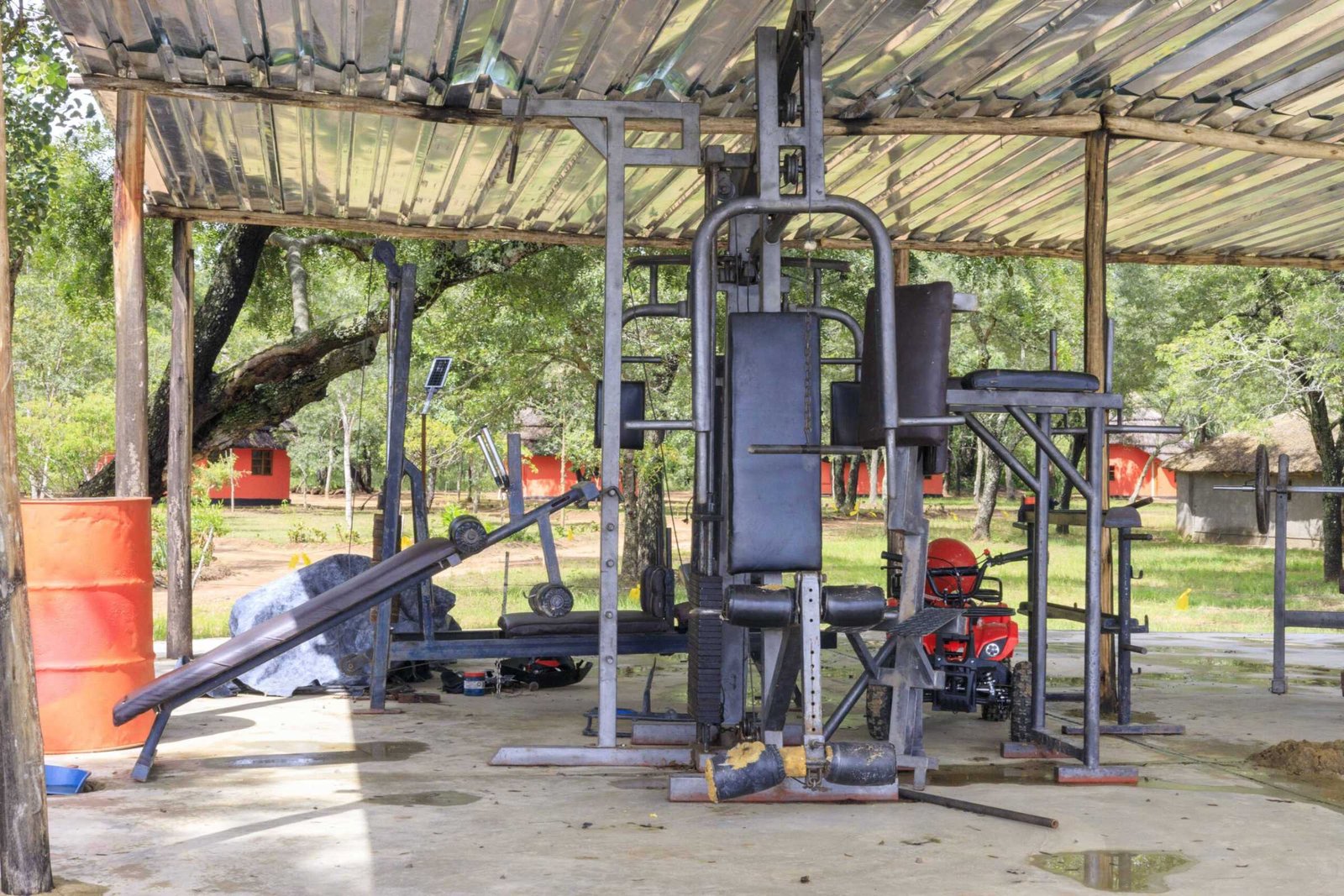 The open-air gym under its shelter